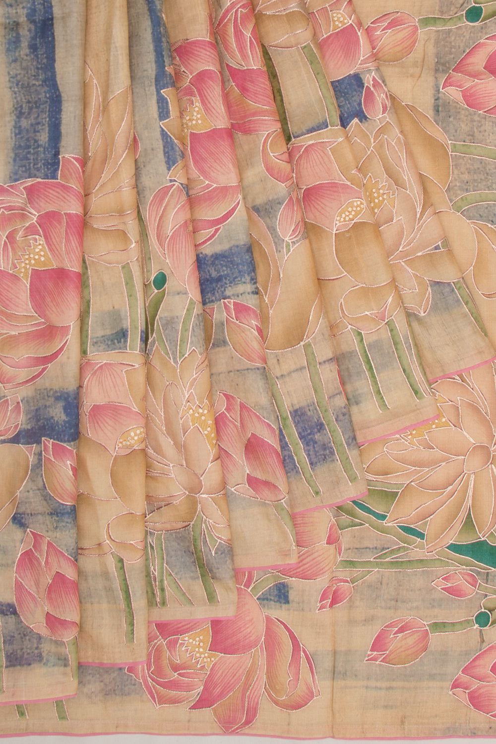 Tussar Printed And Embroidery Cream Saree