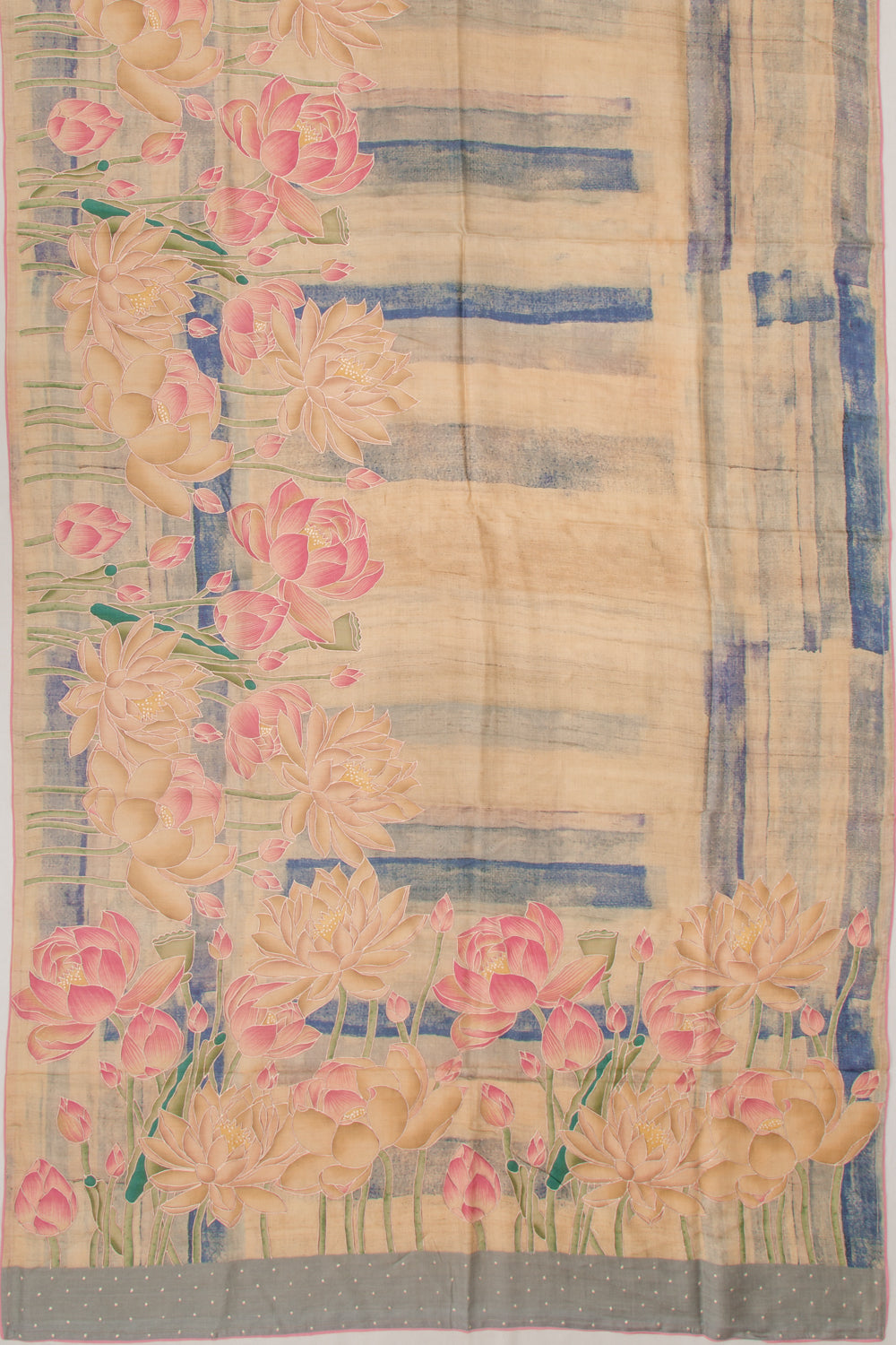 Tussar Printed And Embroidery Cream Saree