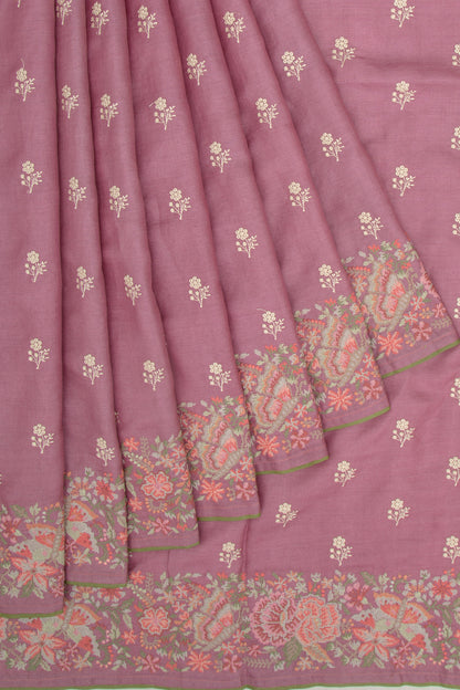 Tussar Floral Embroidery Butta Lavender Saree
