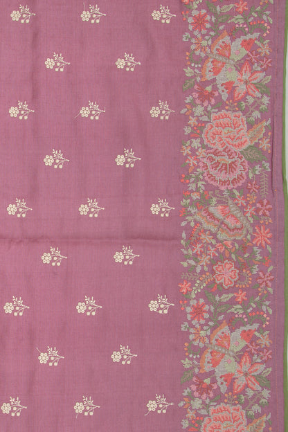 Tussar Floral Embroidery Butta Lavender Saree