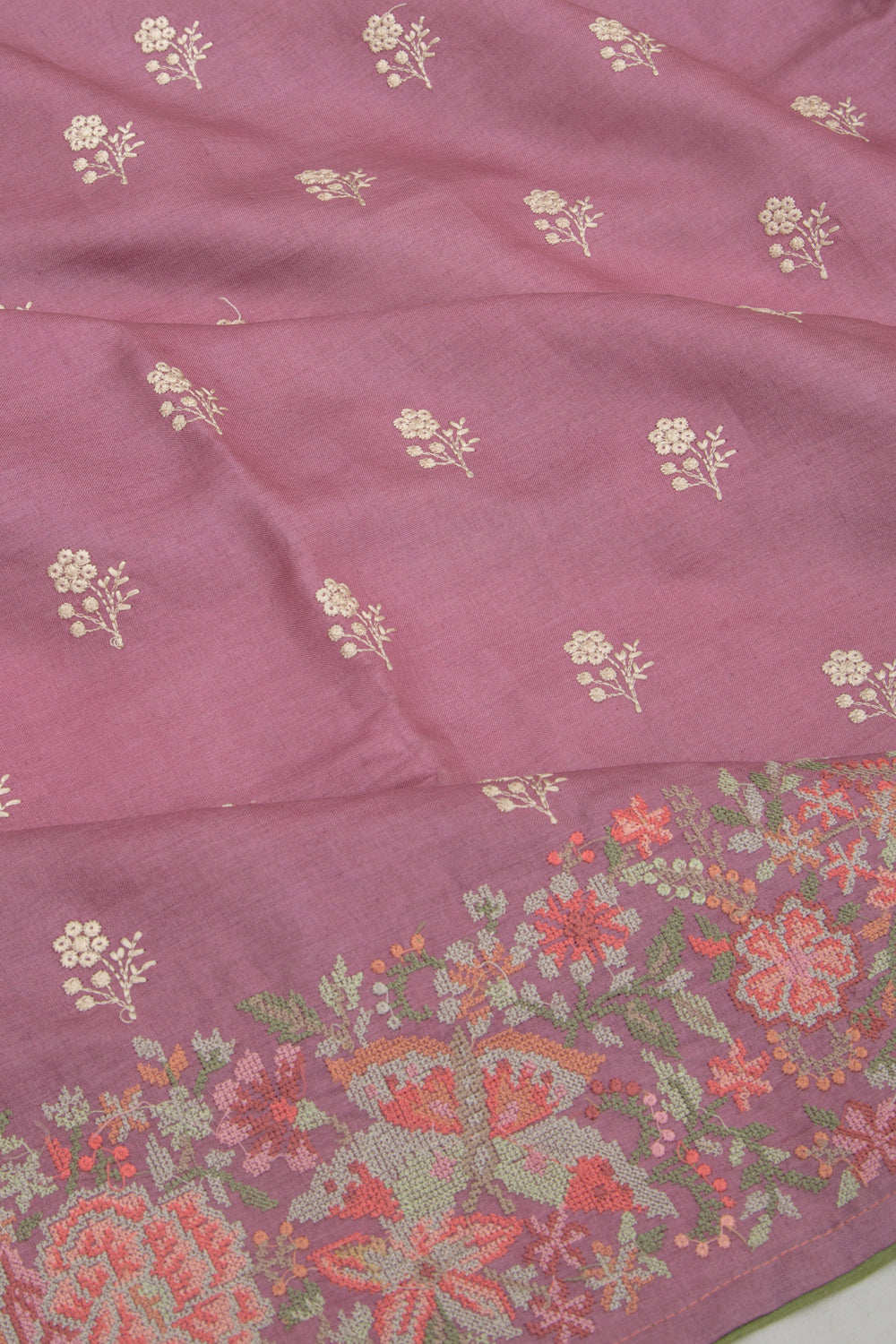 Tussar Floral Embroidery Butta Lavender Saree