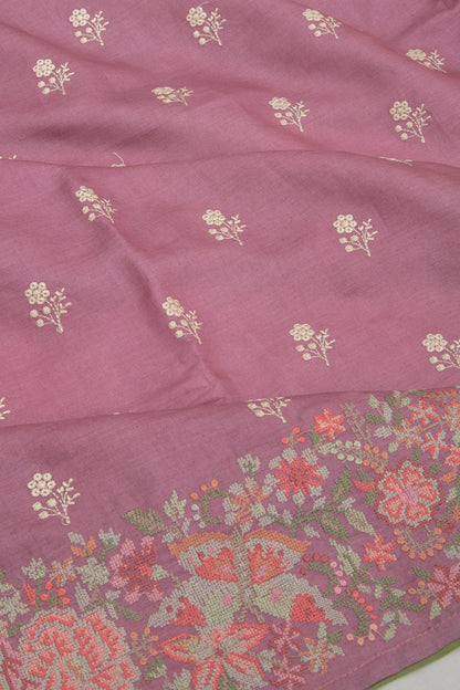 Tussar Floral Embroidery Butta Lavender Saree