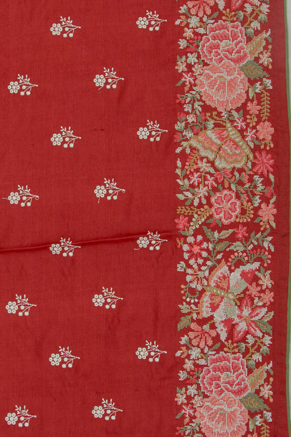 Tussar Embroidery Butta Red Saree