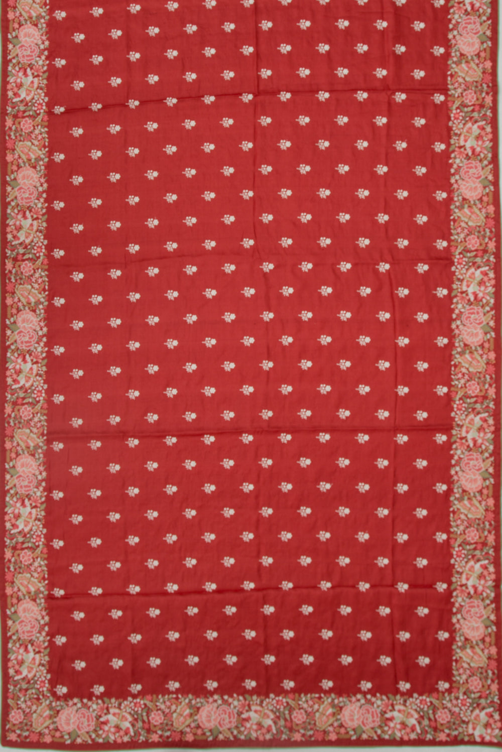 Tussar Embroidery Butta Red Saree