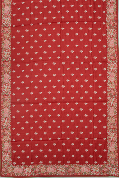 Tussar Embroidery Butta Red Saree