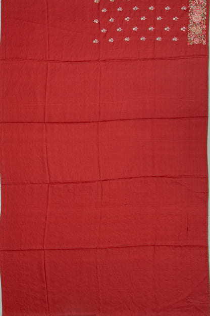 Tussar Embroidery Butta Red Saree
