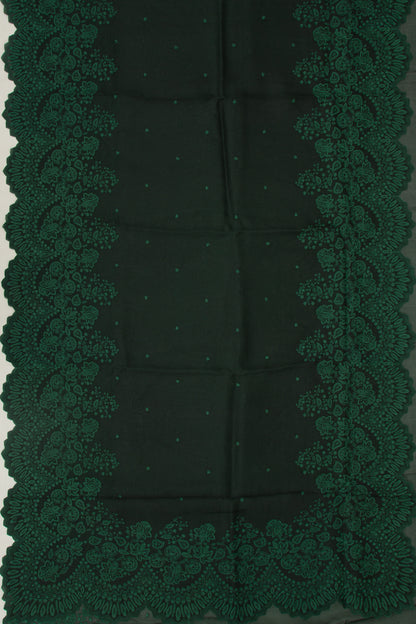Organza Embroidery Butta Bottle Green Saree With Scallop Border