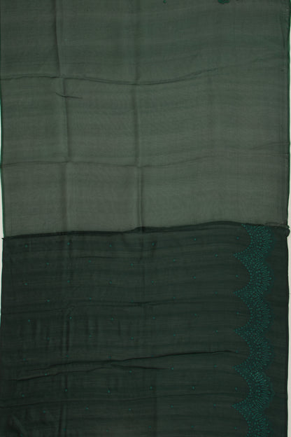 Organza Embroidery Butta Bottle Green Saree With Scallop Border
