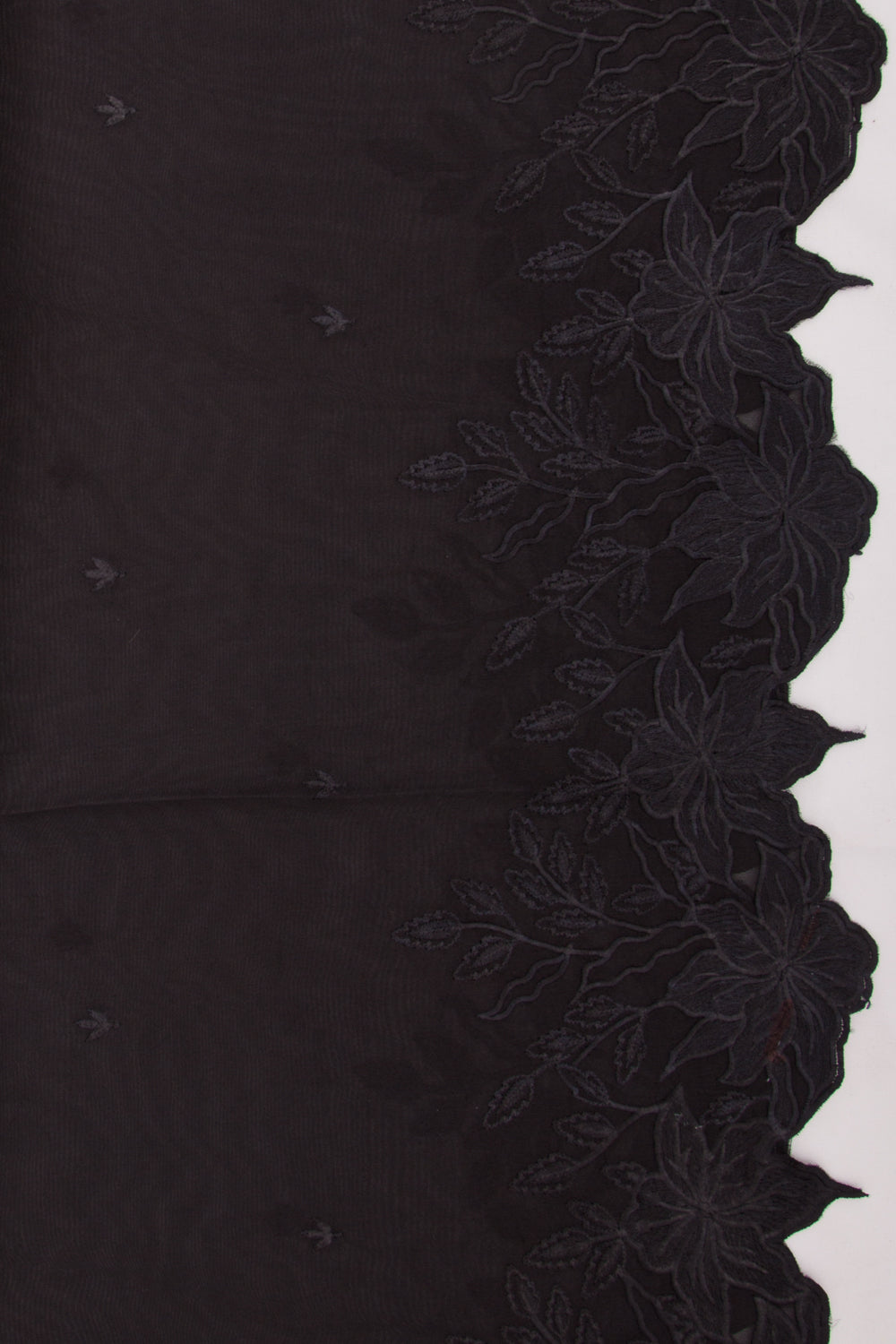 Organza Embroidery Butta Black Saree With Scallop Border