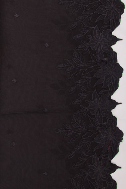 Organza Embroidery Butta Black Saree With Scallop Border