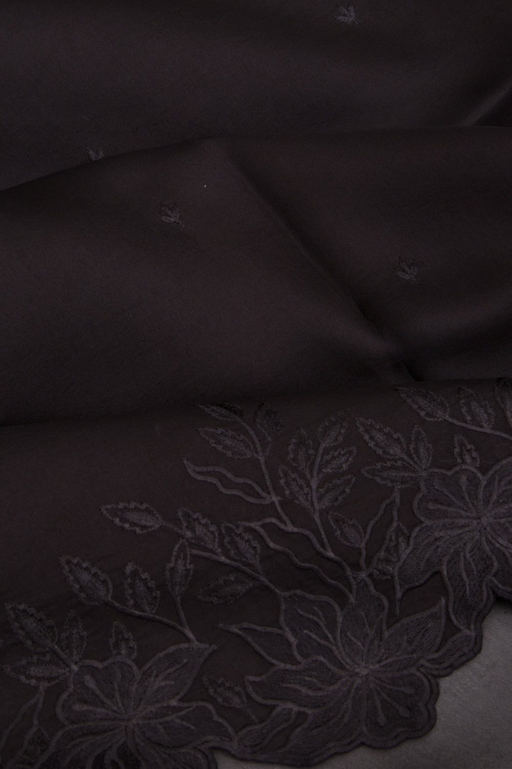Organza Embroidery Butta Black Saree With Scallop Border