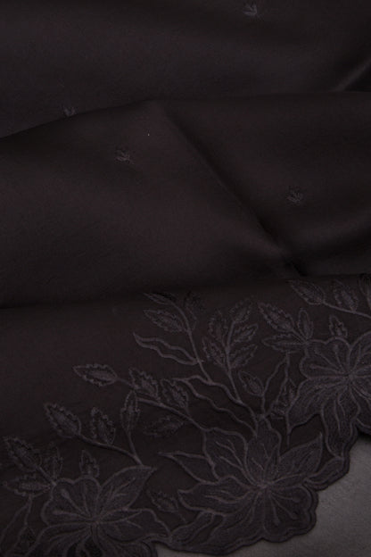 Organza Embroidery Butta Black Saree With Scallop Border