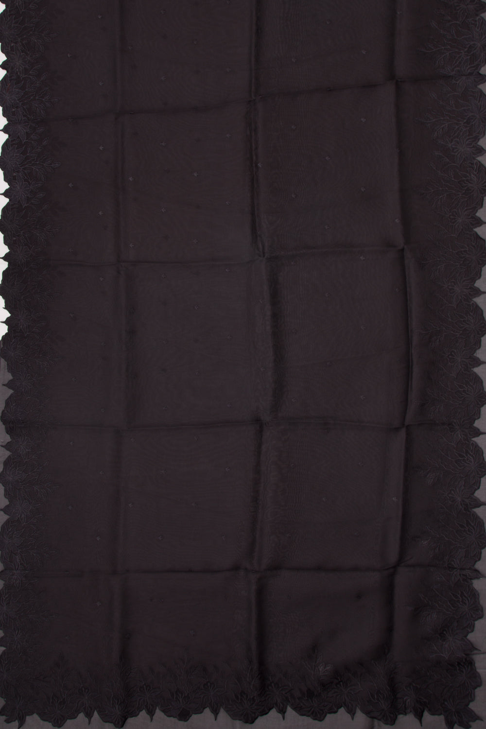 Organza Embroidery Butta Black Saree With Scallop Border