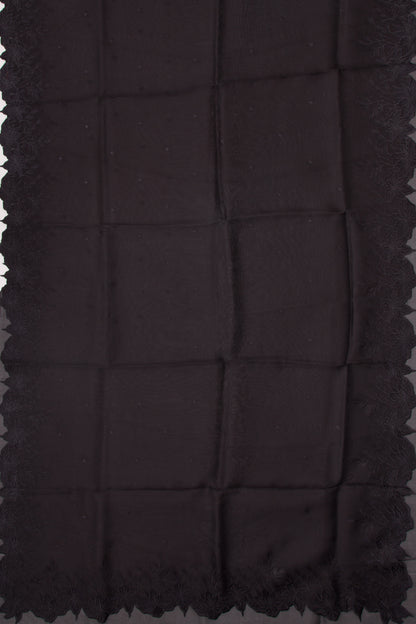 Organza Embroidery Butta Black Saree With Scallop Border