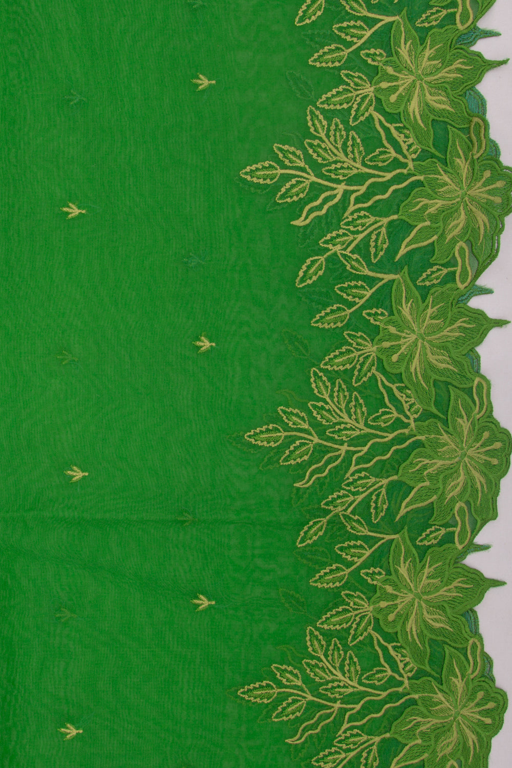 Organza Embroidery Butta Green Saree With Scallop Border