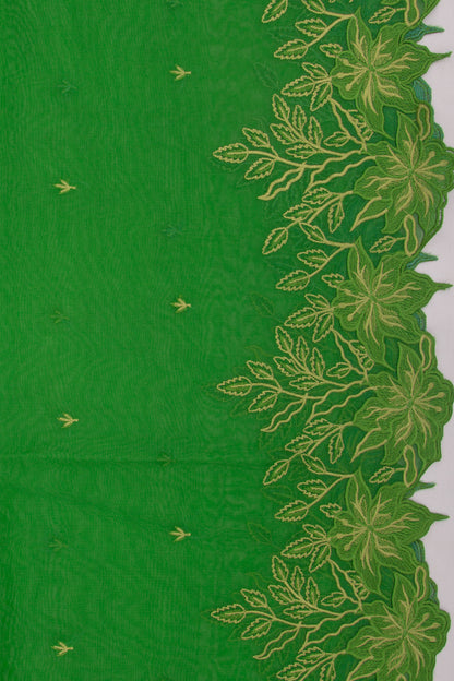 Organza Embroidery Butta Green Saree With Scallop Border