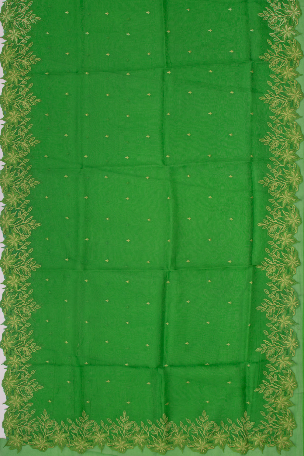 Organza Embroidery Butta Green Saree With Scallop Border