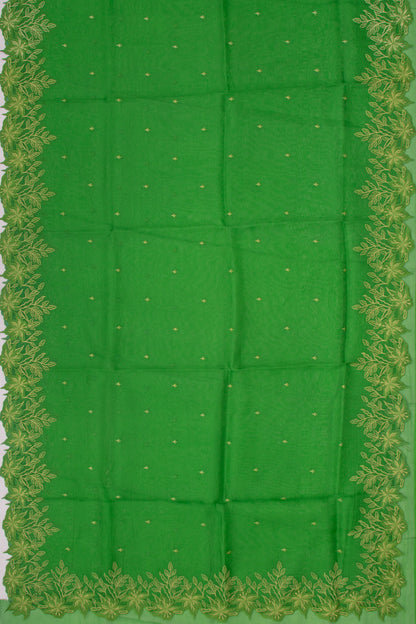 Organza Embroidery Butta Green Saree With Scallop Border