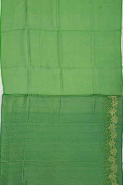 Organza Embroidery Butta Green Saree With Scallop Border