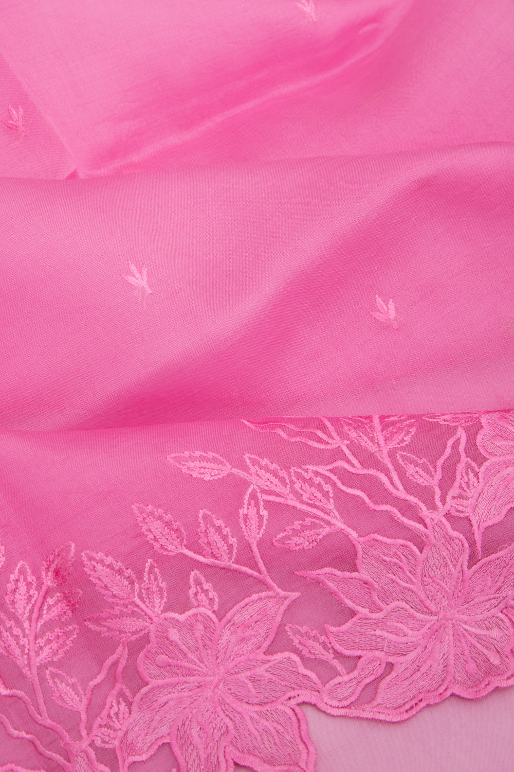 Organza Embroidery Butta Pink Saree With Scallop Border