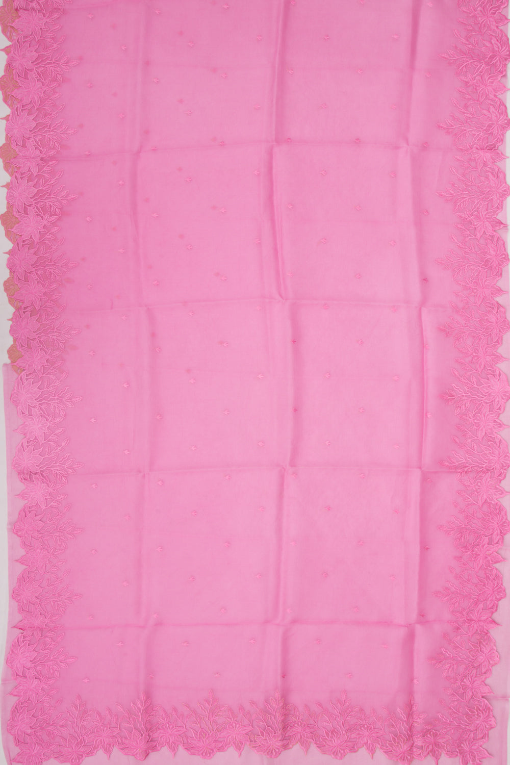 Organza Embroidery Butta Pink Saree With Scallop Border