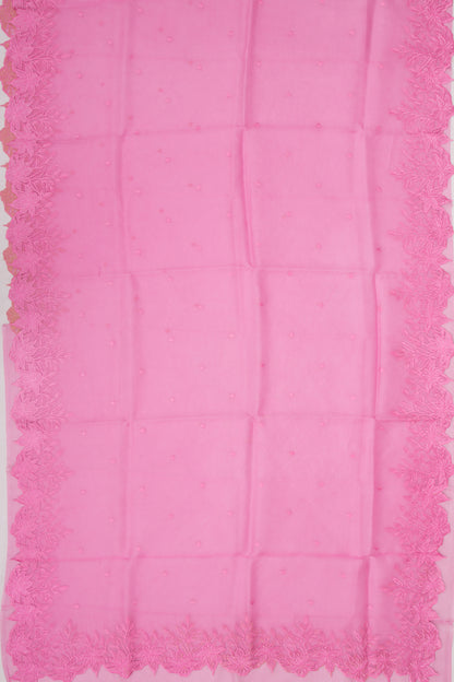 Organza Embroidery Butta Pink Saree With Scallop Border