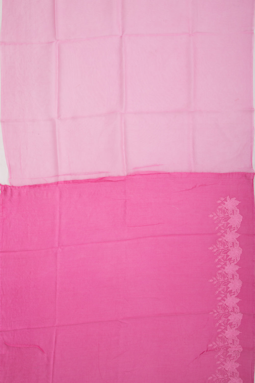 Organza Embroidery Butta Pink Saree With Scallop Border