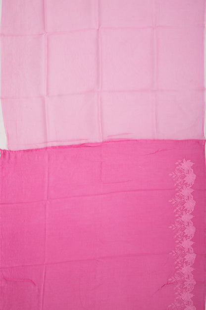 Organza Embroidery Butta Pink Saree With Scallop Border