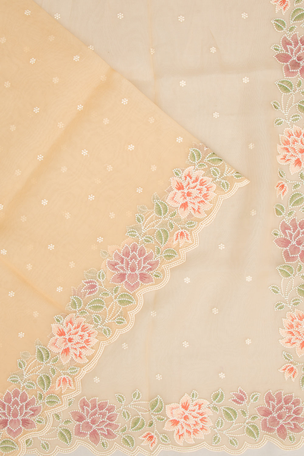 Organza Embroidery Butta Cream Saree