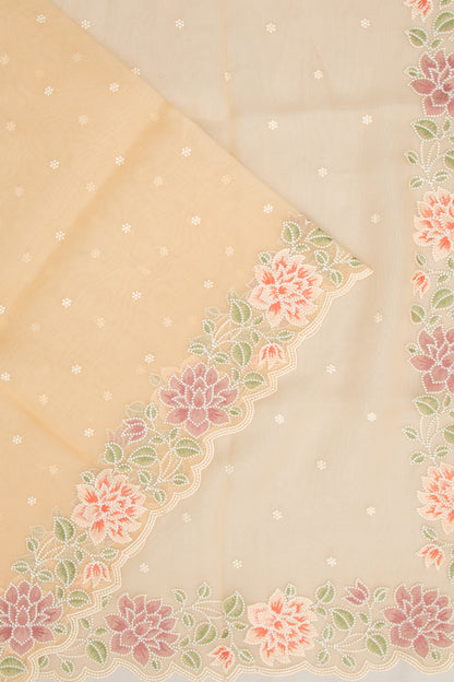 Organza Embroidery Butta Cream Saree