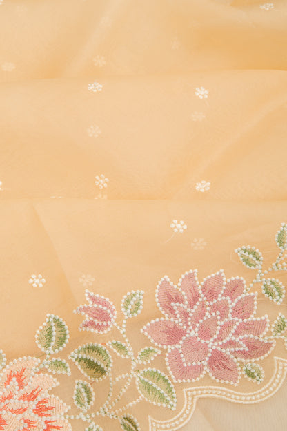 Organza Embroidery Butta Cream Saree