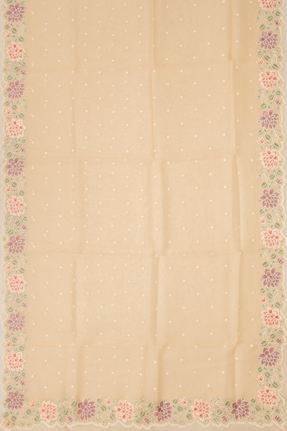 Organza Embroidery Butta Cream Saree