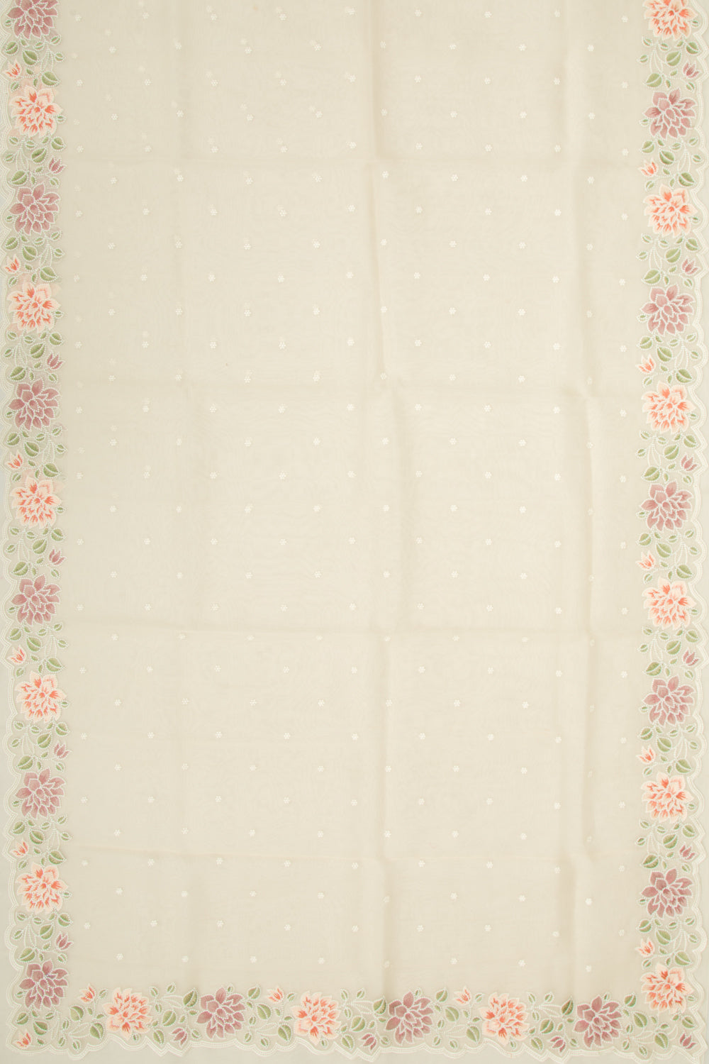Organza Embroidery Butta Off-White Saree With Scallop Border
