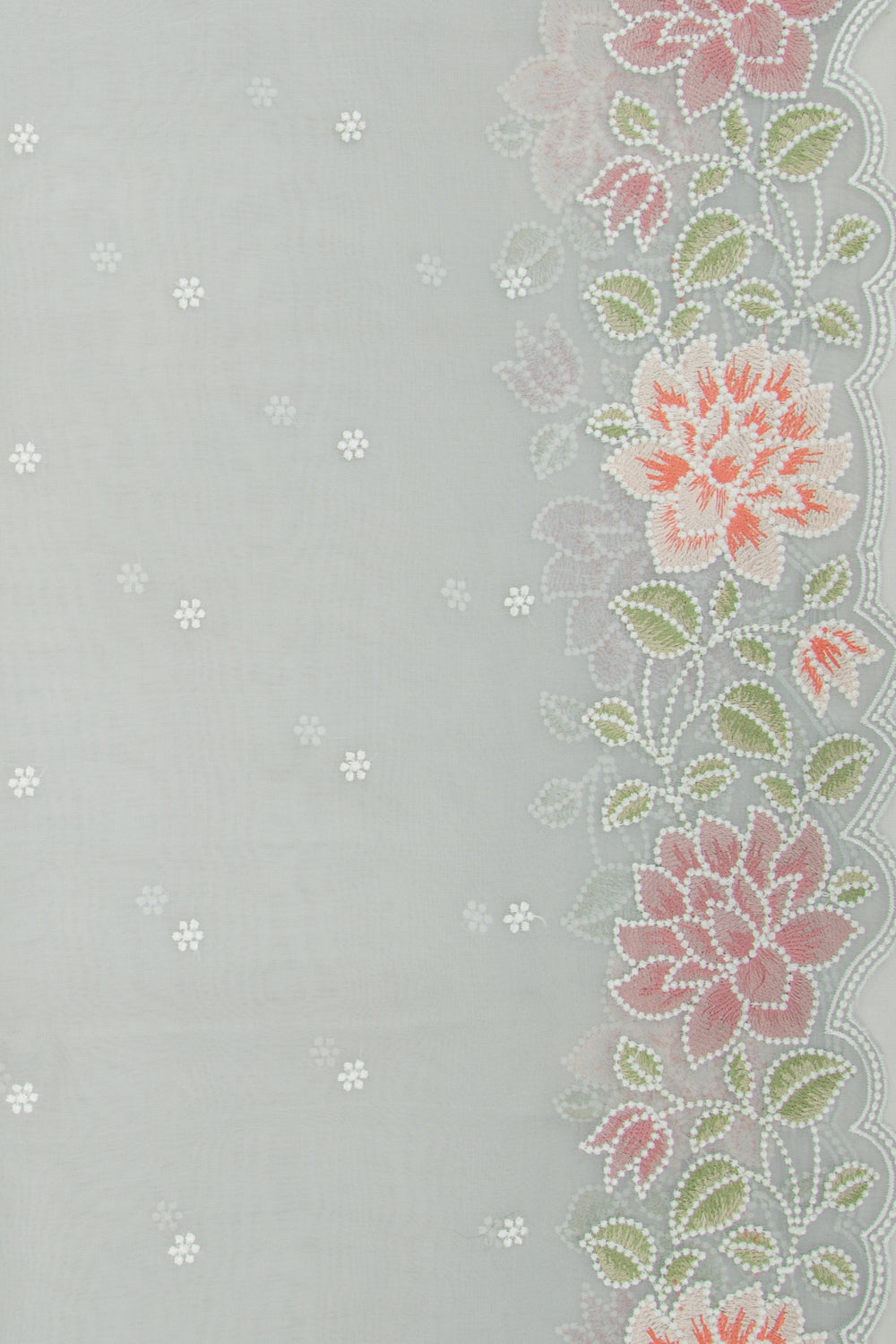 Organza Embroidery Butta Grey Saree With Scallop Border