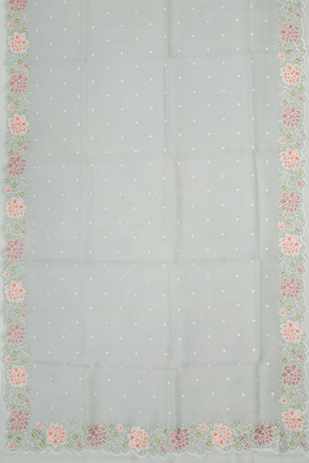 Organza Embroidery Butta Grey Saree With Scallop Border