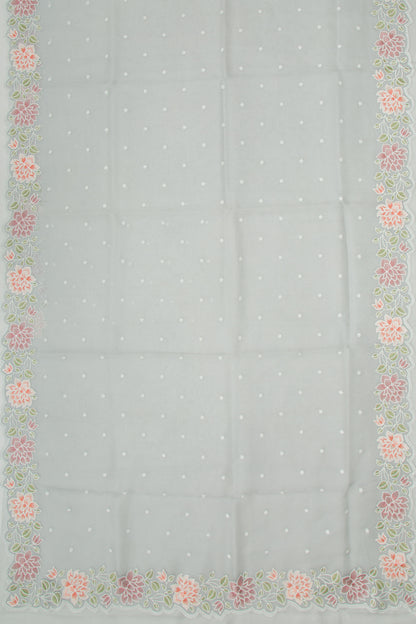 Organza Embroidery Butta Grey Saree With Scallop Border