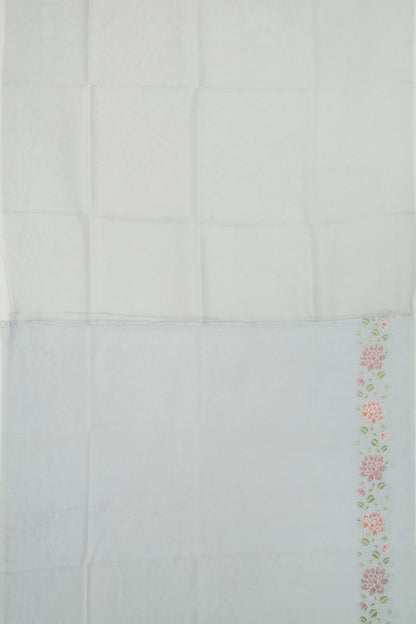 Organza Embroidery Butta Grey Saree With Scallop Border