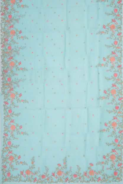 Organza Embroidery Butta Sky Blue Saree With Scallop Border