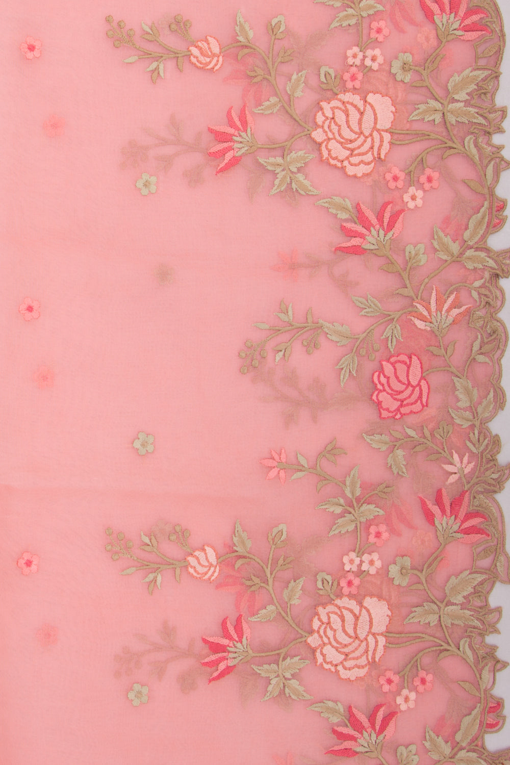 Organza Embroidery Butta Peach Saree With Scallop Border