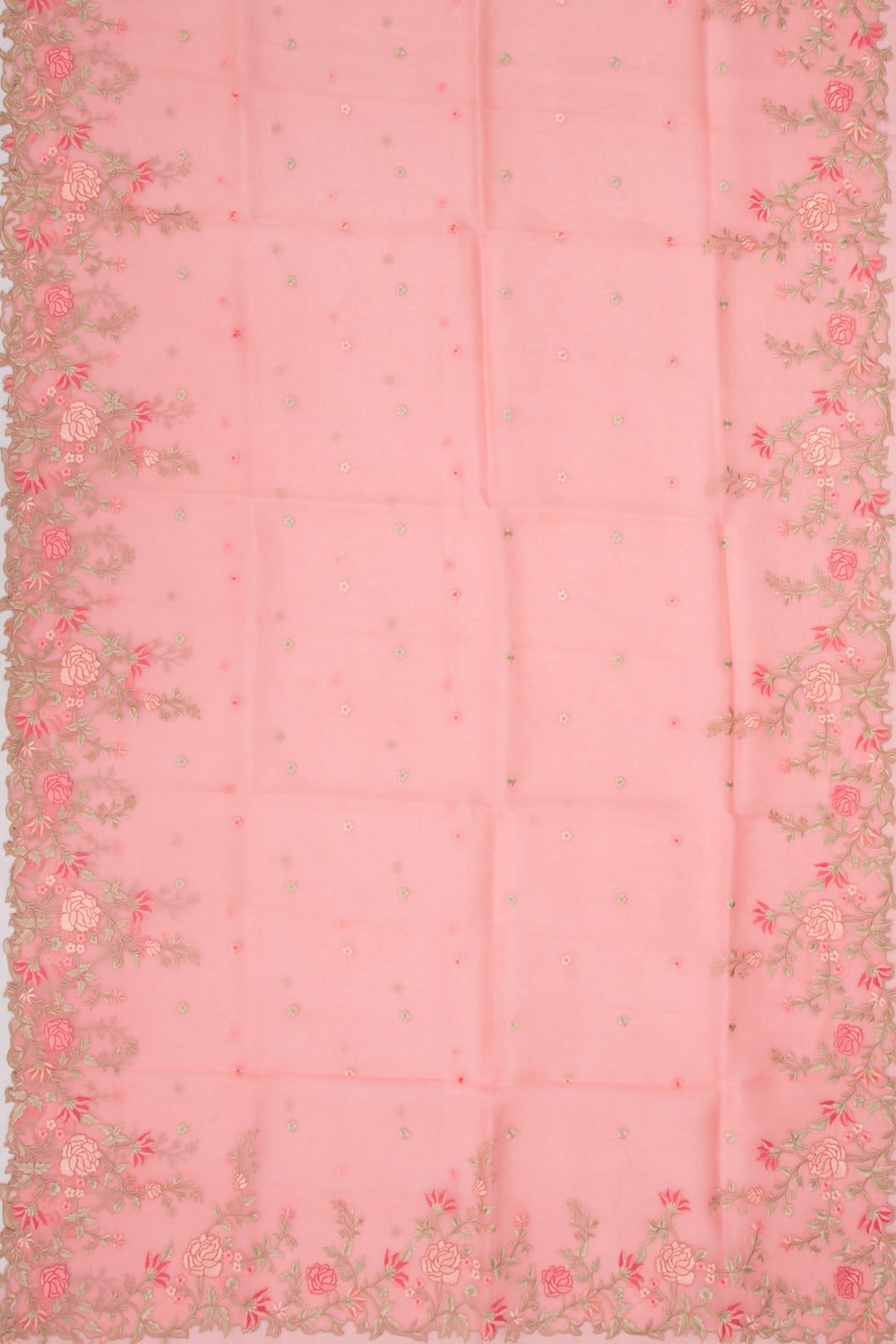 Organza Embroidery Butta Peach Saree With Scallop Border