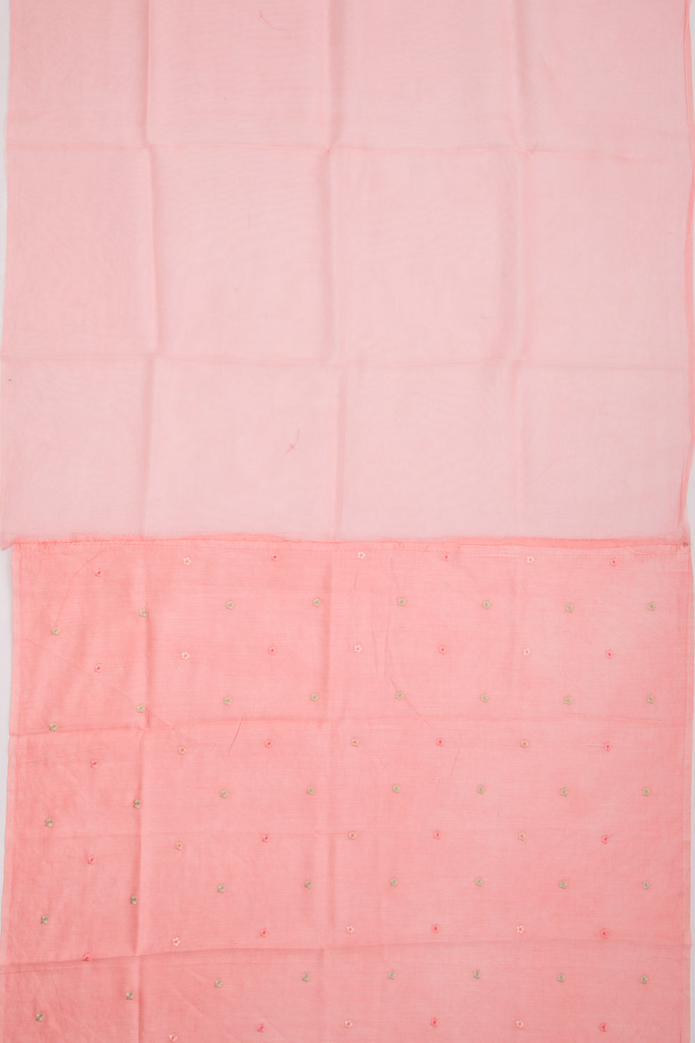 Organza Embroidery Butta Peach Saree With Scallop Border