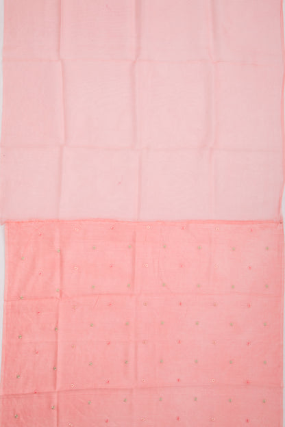 Organza Embroidery Butta Peach Saree With Scallop Border