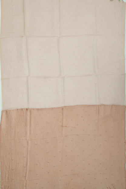 Organza Embroidery Butta Pastel Brown Saree With Scallop Border