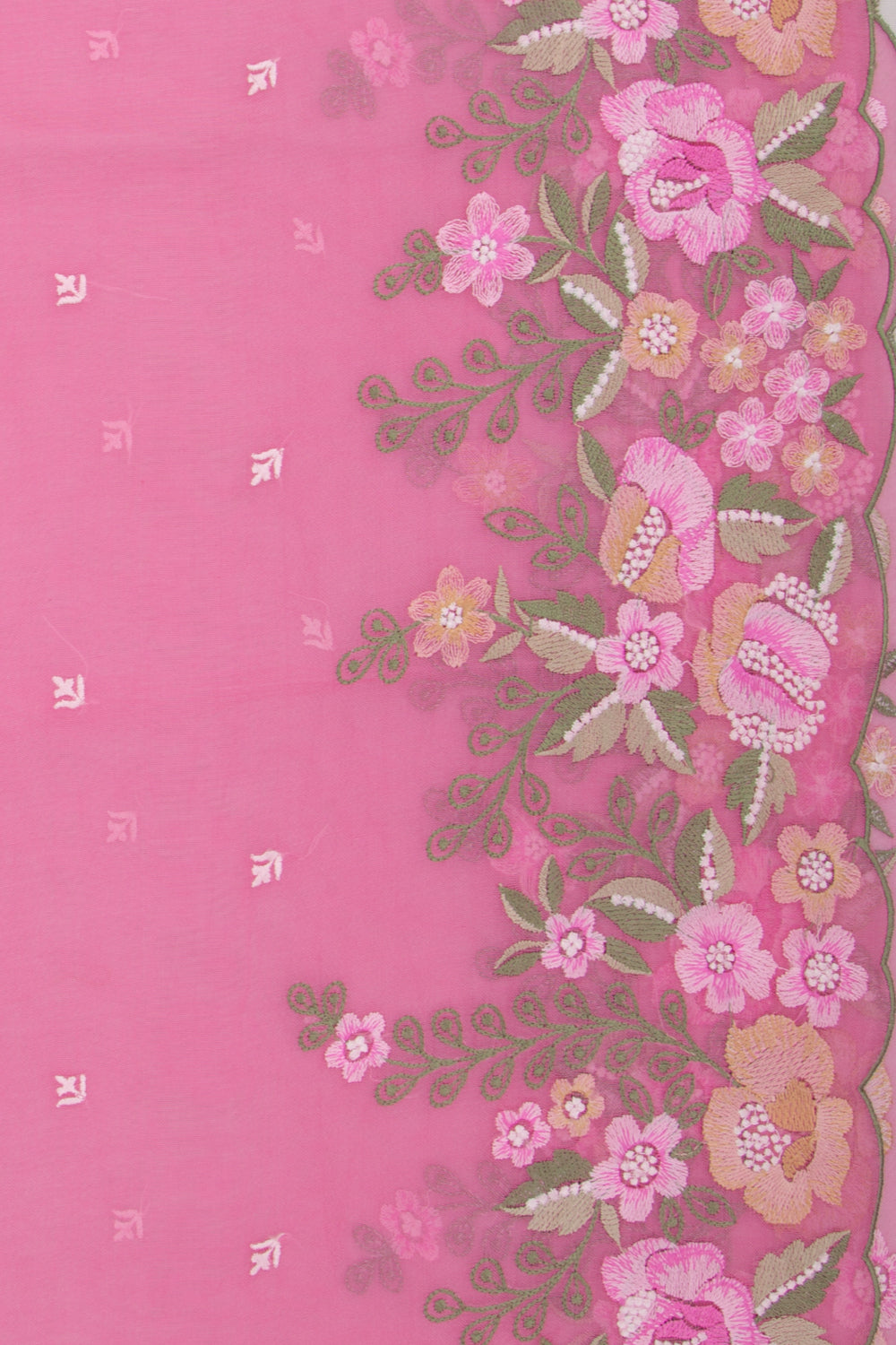 Organza Embroidery Butta Pink Saree With Scallop Border