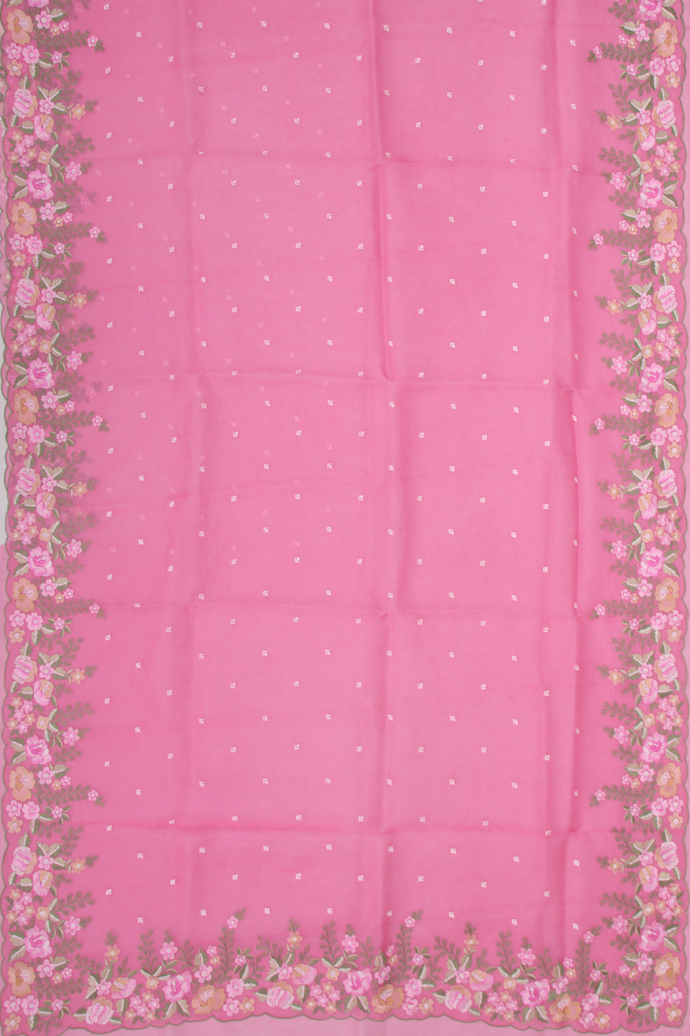Organza Embroidery Butta Pink Saree With Scallop Border