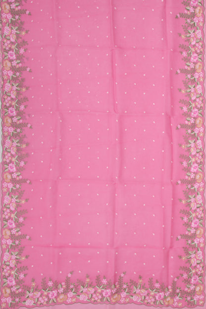 Organza Embroidery Butta Pink Saree With Scallop Border