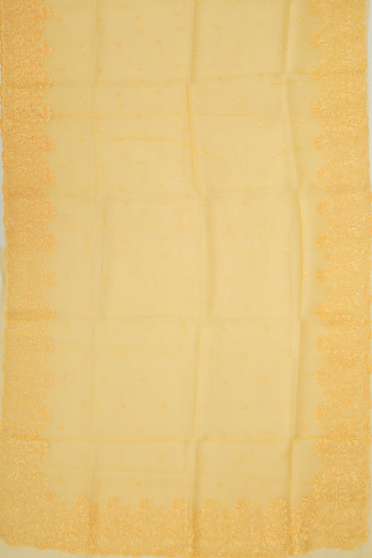 Organza Embroidery Butta Yellow Saree With Scallop Border