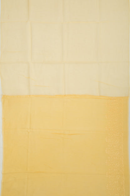 Organza Embroidery Butta Yellow Saree With Scallop Border