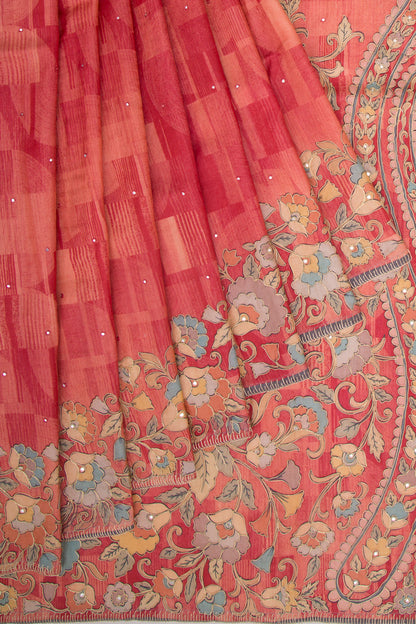 Tussar Butta Red Saree