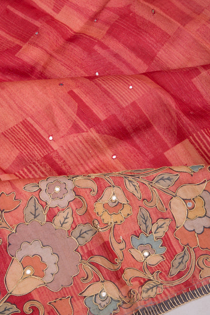 Tussar Butta Red Saree